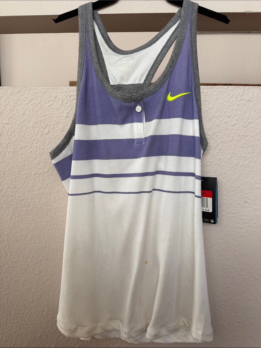 Nike Purple, White & Gray Striped Racerback Tank with Neon Swoosh